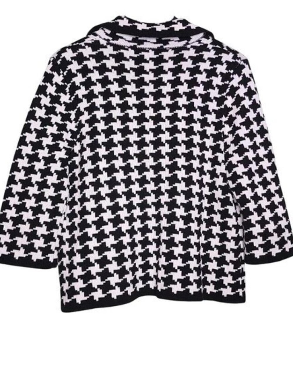 Josephine Chaus Sweater Knit Cardigan Houndstooth 3/4 Sleeve Buisiness Layering - Picture 2 of 3